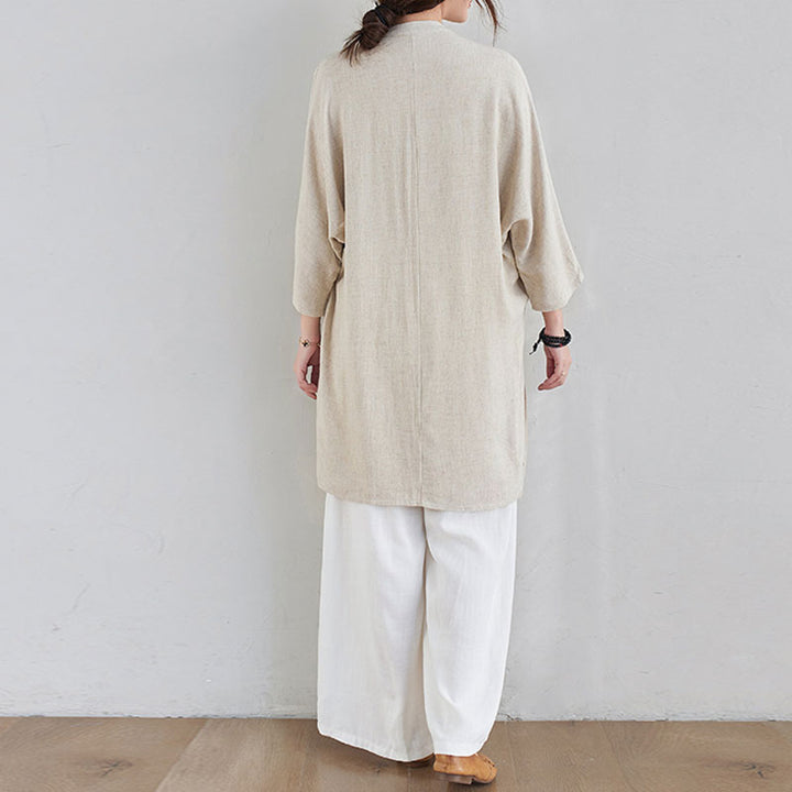 Buddha Stones 2Pcs Plain Design Zen Tai Chi Meditation Clothing Cotton Linen Top Pants Women's Set - image 4
