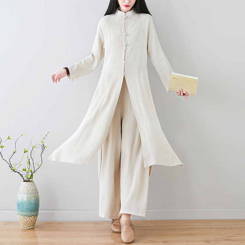 Buddha Stones 2Pcs Chinese Frog Button Design Zen Tai Chi Meditation Clothing Top Pants Women's Set - image 1