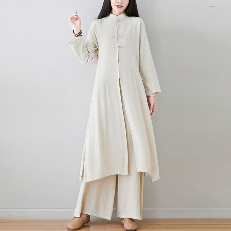 Buddha Stones 2Pcs Chinese Frog Button Design Zen Tai Chi Meditation Clothing Top Pants Women's Set - image 18