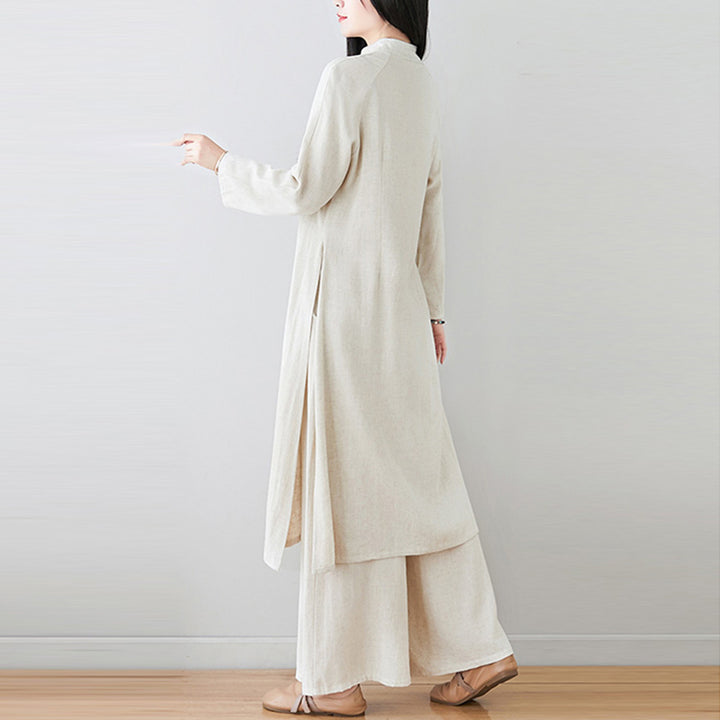 Buddha Stones 2Pcs Chinese Frog Button Design Zen Tai Chi Meditation Clothing Top Pants Women's Set - image 3