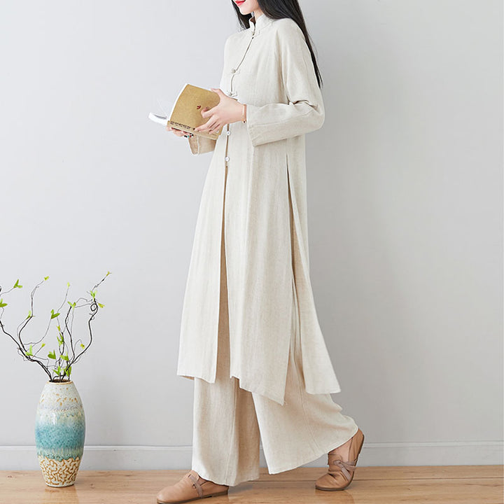 Buddha Stones 2Pcs Chinese Frog Button Design Zen Tai Chi Meditation Clothing Top Pants Women's Set - image 19