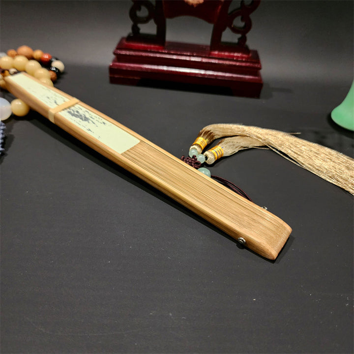 Buddha Stones A Panorama Of Rivers And Mountains Cranes Orchid Flower Paper Bamboo Handheld Silk Bamboo Folding Fan 22cm - image 7