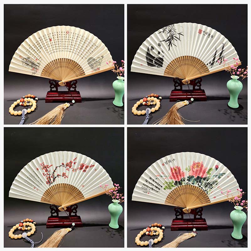 Buddha Stones A Panorama Of Rivers And Mountains Cranes Orchid Flower Paper Bamboo Handheld Silk Bamboo Folding Fan 22cm - image 18
