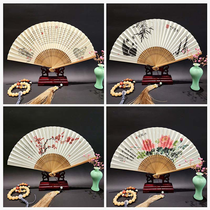 Buddha Stones A Panorama Of Rivers And Mountains Cranes Orchid Flower Paper Bamboo Handheld Silk Bamboo Folding Fan 22cm - image 18
