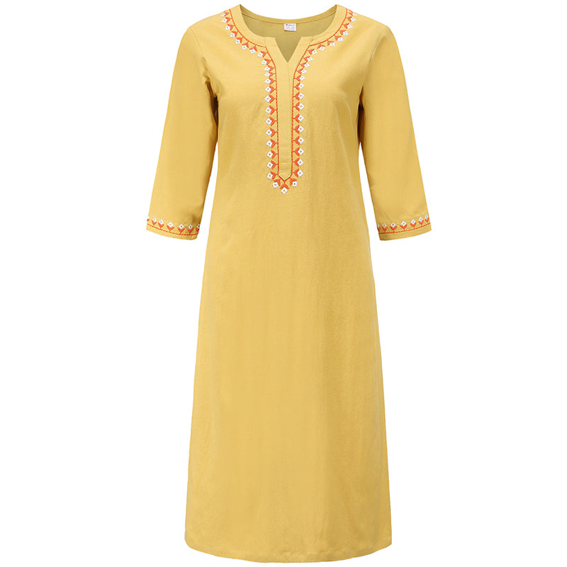 Buddha Stones 2Pcs V-neck Embroidery Yoga Clothing Zen Meditation Cotton Linen Top Pants Women's Set - Yellow(Top Only) - US8-10，UK/AU12-14，EU40-42 (2XL) - image 21