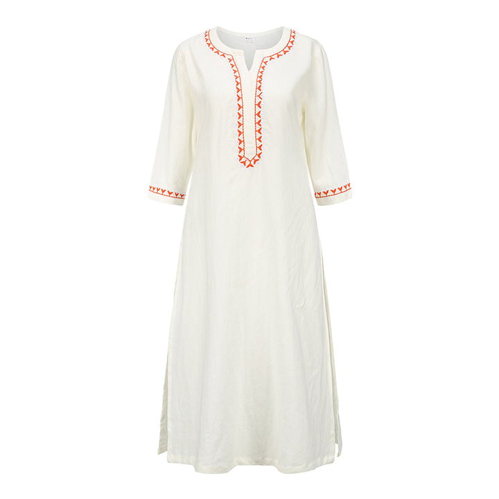 Buddha Stones 2Pcs V-neck Embroidery Yoga Clothing Zen Meditation Cotton Linen Top Pants Women's Set - White(Top Only) - US12，UK/AU16，EU44 (2XL)  - image 19