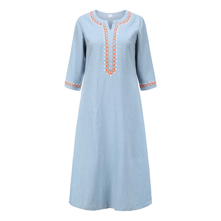 Buddha Stones 2Pcs V-neck Embroidery Yoga Clothing Zen Meditation Cotton Linen Top Pants Women's Set - Blue(Top Only) - US8-10，UK/AU12-14，EU40-42 (2XL) - image 20