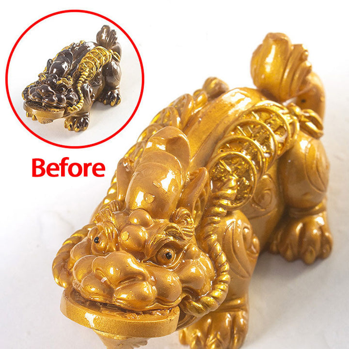Buddha Stones Color Changing Small PiXiu Copper Coins Resin Tea Pet Wealth Home Figurine Decoration - Golden Pixiu 11*5.5*4.5cm - image 5