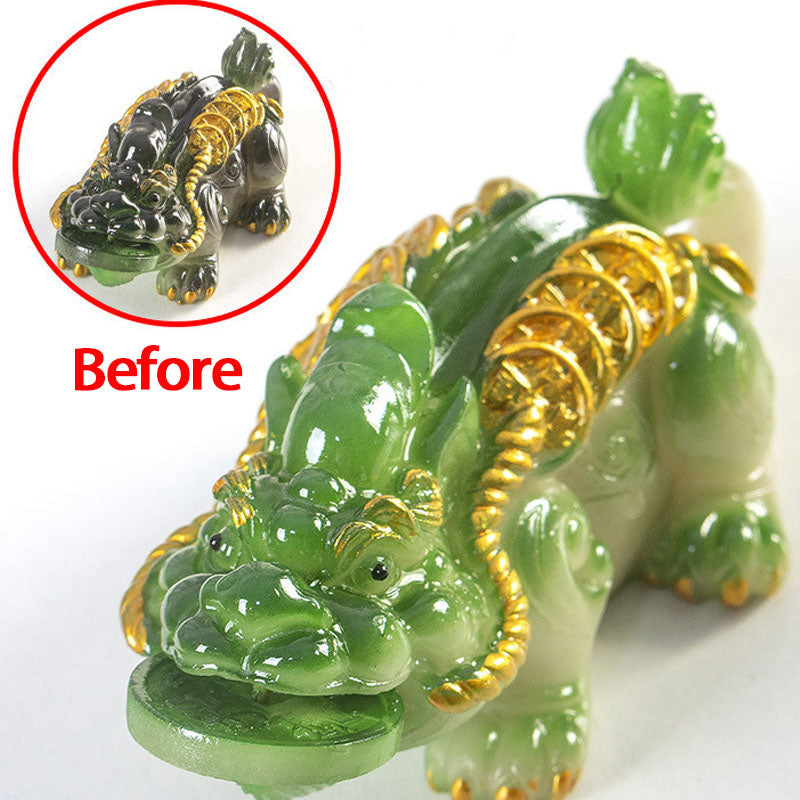 Buddha Stones Color Changing Small PiXiu Copper Coins Resin Tea Pet Wealth Home Figurine Decoration - Green Pixiu 11*5.5*4.5cm - image 9