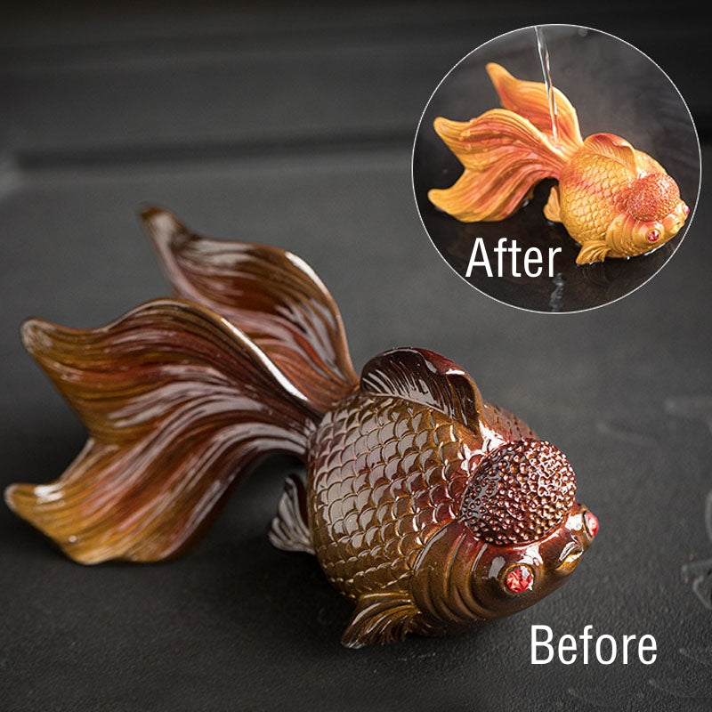 Buddha Stones Color Changing Koi Fish Resin Tea Pet Wealth Home Figurine Decoration - Golden Koi Fish 15.7*9.4*7.4cm - image 8
