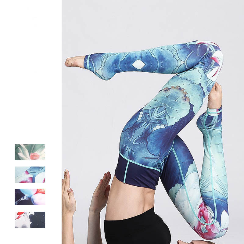 Buddha Stones Lotus Flower Print Design Pants Sports Fitness Yoga Leggings Women's Yoga Pants