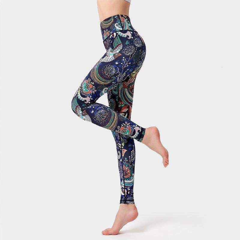 Buddha Stones Flowers Leaves Birds Print Pants Sports Fitness Yoga Dance Leggings Women's Yoga Pants - Bird Black - US8-10，UK/AU12-14，EU40-42 (XL) - image 5