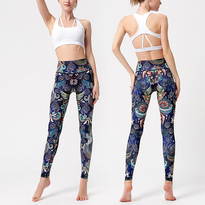 Buddha Stones Flowers Leaves Birds Print Pants Sports Fitness Yoga Dance Leggings Women's Yoga Pants