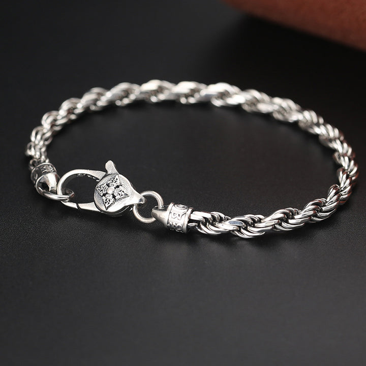 Buddha Stones 925 Sterling Silver Tibet Om Mani Padme Hum Double Dorje Vajra Twisted Design Peace Love Bracelet - 21cm fit for Wrist Circumference 19cm - image 0
