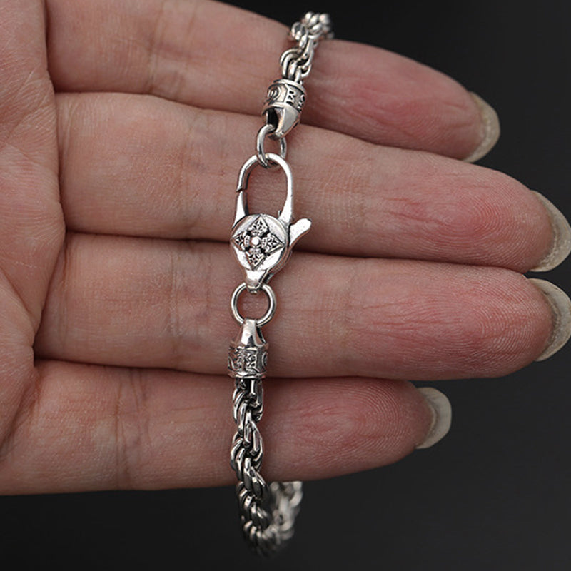 Buddha Stones 925 Sterling Silver Tibet Om Mani Padme Hum Double Dorje Vajra Twisted Design Peace Love Bracelet - image 7