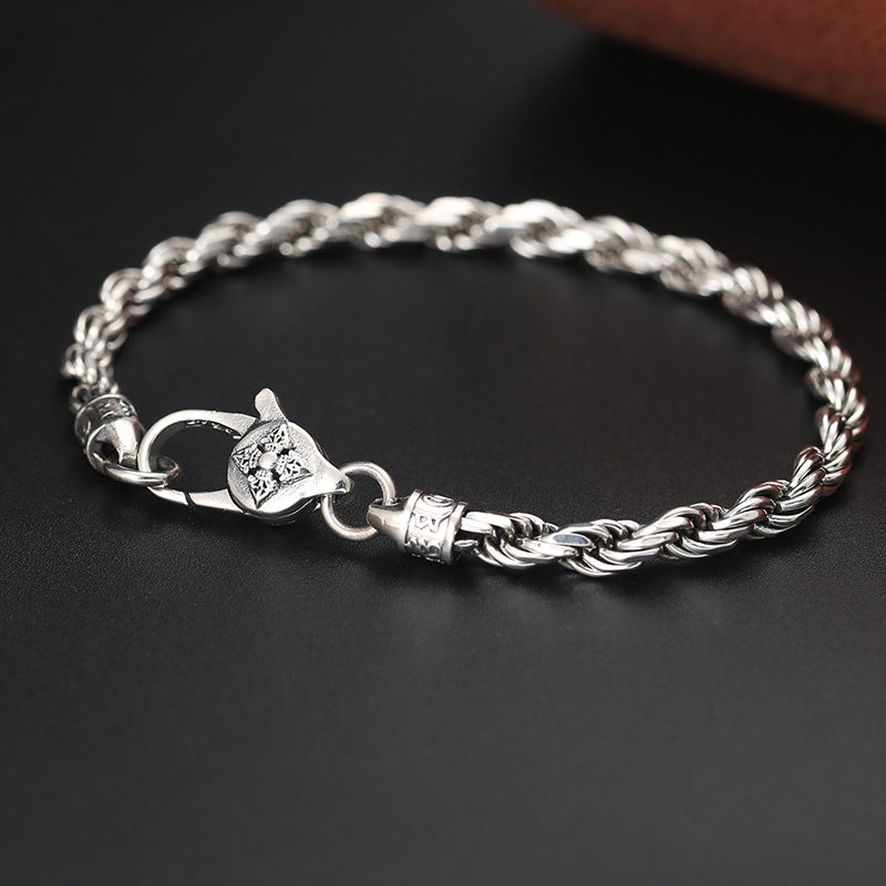 Buddha Stones 925 Sterling Silver Tibet Om Mani Padme Hum Double Dorje Vajra Twisted Design Peace Love Bracelet - 21cm fit for Wrist Circumference 19cm - image 0