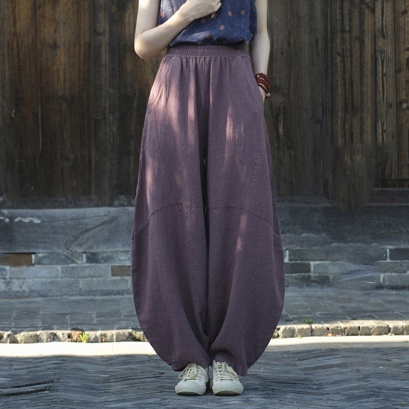 Buddha Stones Cotton Linen Pants Harem Trousers Loose Zen Yoga Tai Chi Women's Pants - Purple(Fleece Lined) - US8-10，UK/AU12-14，EU40-42 (L)  - image 4