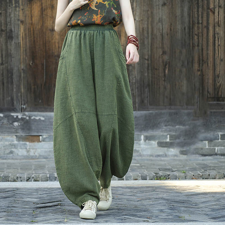 Buddha Stones Cotton Linen Pants Harem Trousers Loose Zen Yoga Tai Chi Women's Pants - Green(Fleece Lined) - US8-10，UK/AU12-14，EU40-42 (L)  - image 13