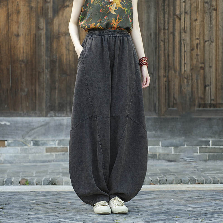 Buddha Stones Cotton Linen Pants Harem Trousers Loose Zen Yoga Tai Chi Women's Pants - Black(Fleece Lined) - US8-10，UK/AU12-14，EU40-42 (L)  - image 20