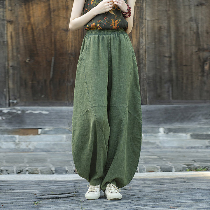 Buddha Stones Cotton Linen Pants Harem Trousers Loose Zen Yoga Tai Chi Women's Pants - Green(Regular Style) - US8-10，UK/AU12-14，EU40-42 (L)  - image 27