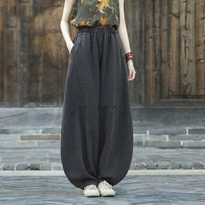 Buddha Stones Cotton Linen Pants Harem Trousers Loose Zen Yoga Tai Chi Women's Pants - Black(Regular Style) - US8-10，UK/AU12-14，EU40-42 (L)  - image 30