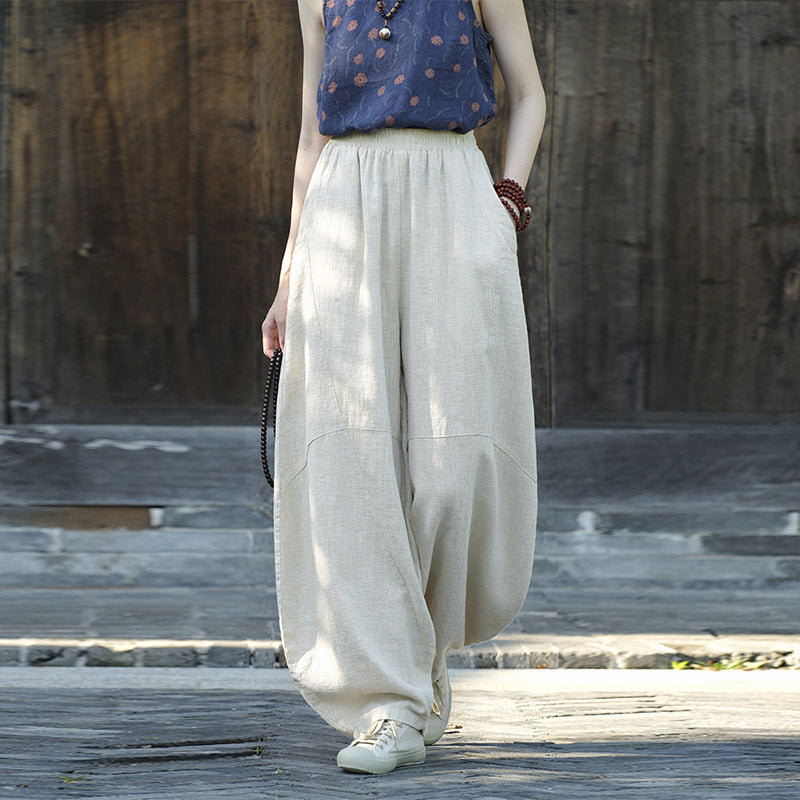 Buddha Stones Cotton Linen Pants Harem Trousers Loose Zen Yoga Tai Chi Women's Pants - Beige(Regular Style) - US8-10，UK/AU12-14，EU40-42 (L)  - image 32