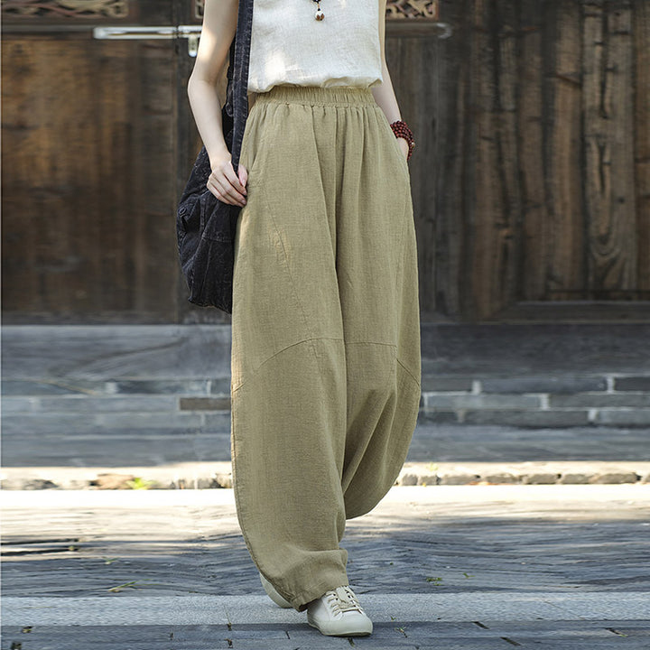 Buddha Stones Cotton Linen Pants Harem Trousers Loose Zen Yoga Tai Chi Women's Pants - Khaki(Regular Style) - US8-10，UK/AU12-14，EU40-42 (L)  - image 33