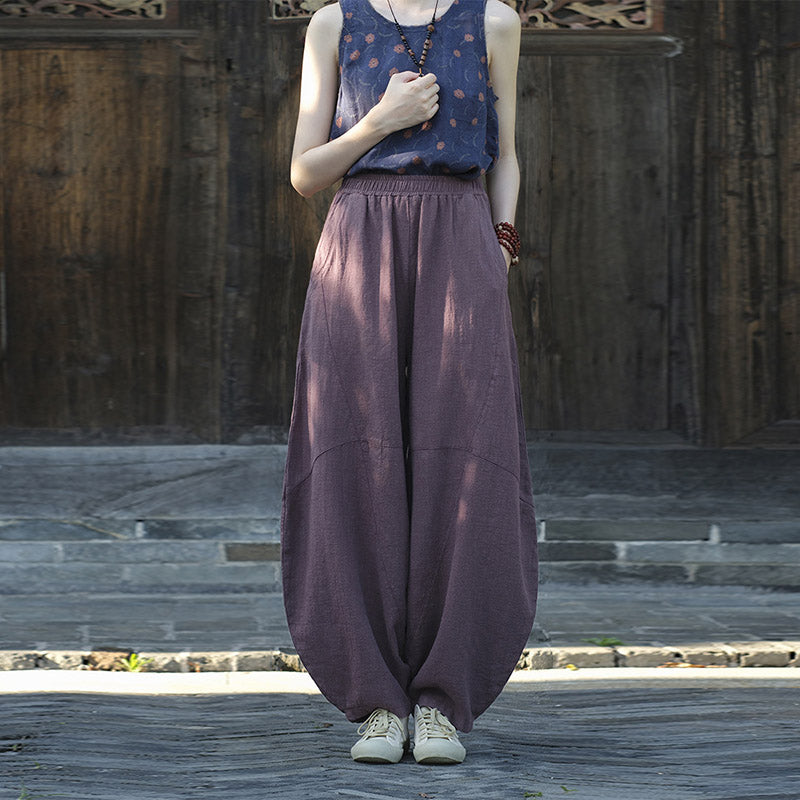 Buddha Stones Cotton Linen Pants Harem Trousers Loose Zen Yoga Tai Chi Women's Pants - Purple(Regular Style) - US8-10，UK/AU12-14，EU40-42 (L)  - image 34