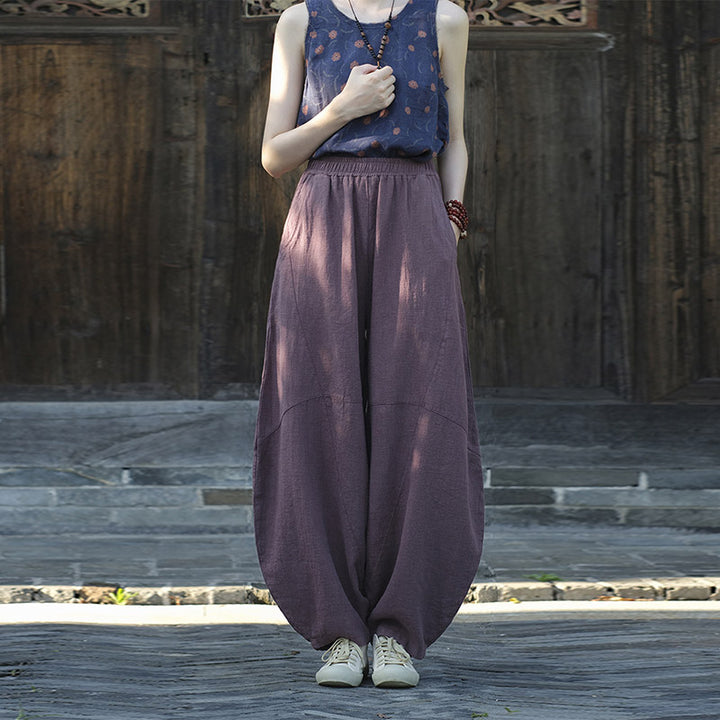 Buddha Stones Cotton Linen Pants Harem Trousers Loose Zen Yoga Tai Chi Women's Pants - Purple(Regular Style) - US8-10，UK/AU12-14，EU40-42 (L)  - image 34