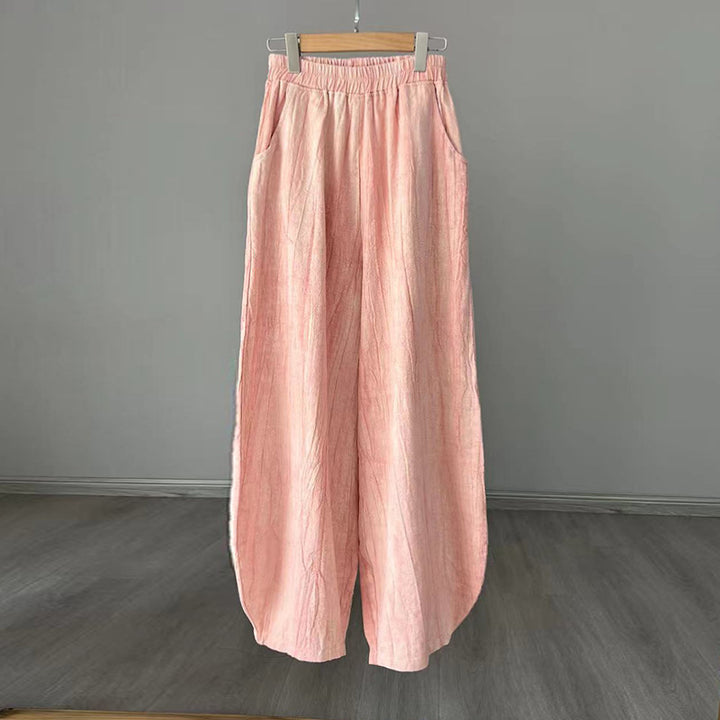 Buddha Stones Ramie Cotton Linen Pants Tie-dye Design Trousers Loose Zen Yoga Women's Pants with Pockets - LightPink(Regular Style) - US8-10，UK/AU12-14，EU40-42 (L)  - image 31