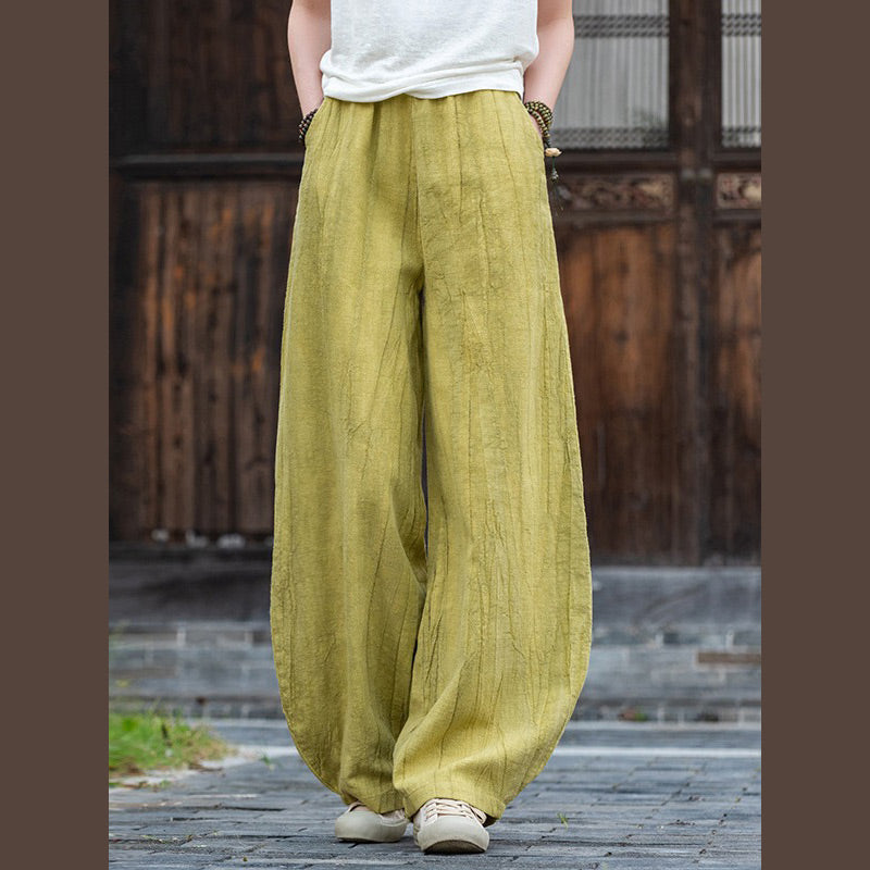 Buddha Stones Ramie Cotton Linen Pants Tie-dye Design Trousers Loose Zen Yoga Women's Pants with Pockets - YellowGreen(Regular Style) - US8-10，UK/AU12-14，EU40-42 (L)  - image 26