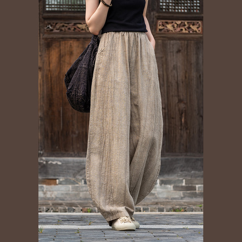 Buddha Stones Ramie Cotton Linen Pants Tie-dye Design Trousers Loose Zen Yoga Women's Pants with Pockets - Beige(Regular Style) - US8-10，UK/AU12-14，EU40-42 (L)  - image 23