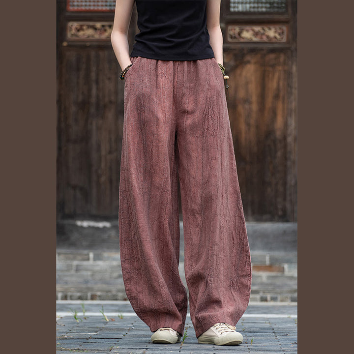 Buddha Stones Ramie Cotton Linen Pants Tie-dye Design Trousers Loose Zen Yoga Women's Pants with Pockets