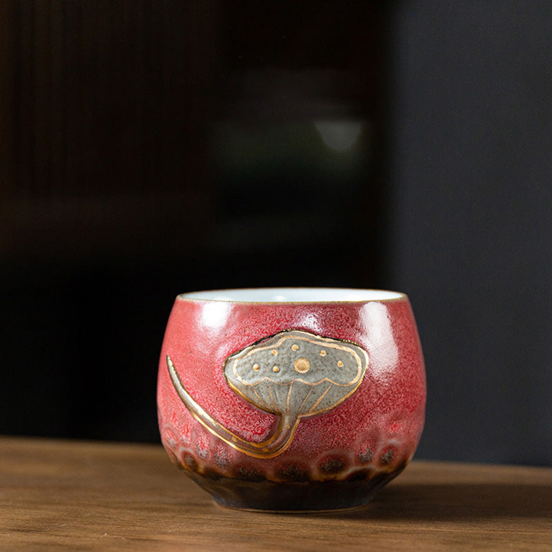 Buddha Stones Lotus Pod Engraved Teacup Kung Fu Tea Cup - Red 7.2cm*6cm*155ml - image 9