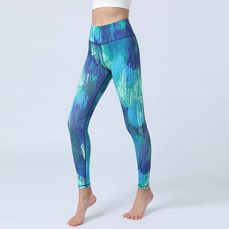 Buddha Stones Leaves Print Pants Sports Fitness Yoga High Waist Leggings Women's Yoga Pants - Blue Green - US8-10，UK/AU12-14，EU40-42 (XL)  - image 8