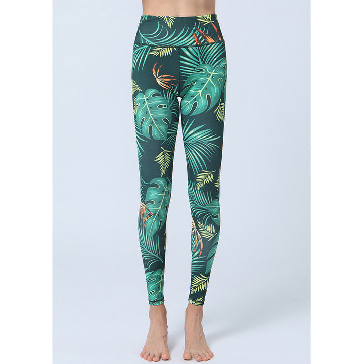 Buddha Stones Leaves Print Pants Sports Fitness Yoga High Waist Leggings Women's Yoga Pants - image 1