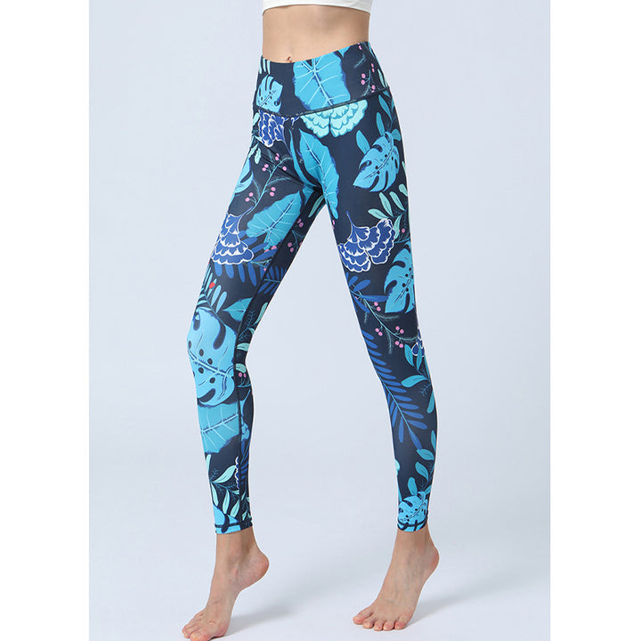 Buddha Stones Leaves Print Pants Sports Fitness Yoga High Waist Leggings Women's Yoga Pants