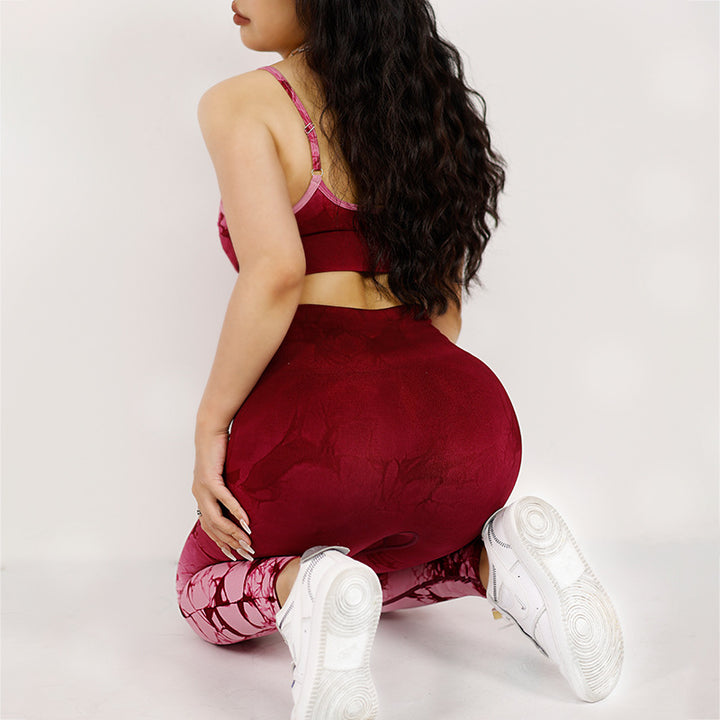 Buddha Stones 2Pcs Simple Tie Dye Print Crop Tank Top High Waist Pants Sports Gym Outfits Women's Yoga Sets - image 3