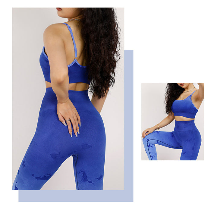 Buddha Stones 2Pcs Simple Tie Dye Print Crop Tank Top High Waist Pants Sports Gym Outfits Women's Yoga Sets - image 13