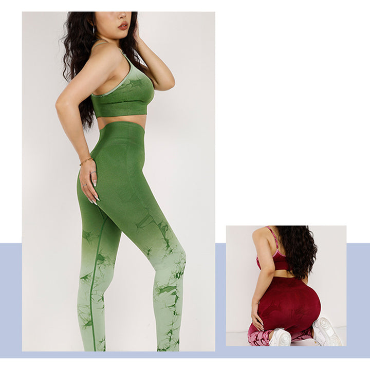 Buddha Stones 2Pcs Simple Tie Dye Print Crop Tank Top High Waist Pants Sports Gym Outfits Women's Yoga Sets - image 7