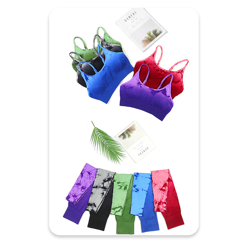 Buddha Stones 2Pcs Simple Tie Dye Print Crop Tank Top High Waist Pants Sports Gym Outfits Women's Yoga Sets - image 16