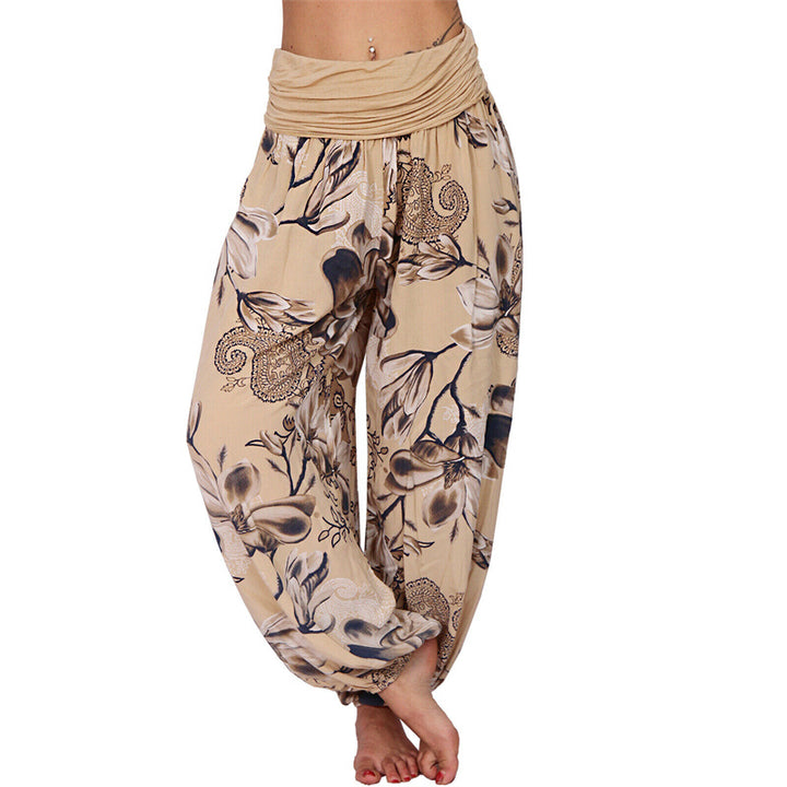 Buddha Stones Flower Leaves Pattern Loose Harem Trousers Women's Yoga Pants