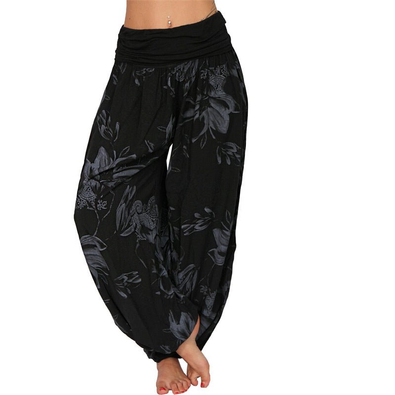 Buddha Stones Flower Leaves Pattern Loose Harem Trousers Women's Yoga Pants - Black - US20，UK/AU24，EU52 (5XL) - image 13