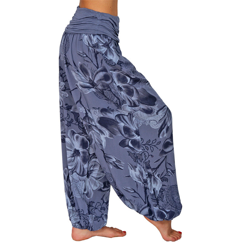 Buddha Stones Flower Leaves Pattern Loose Harem Trousers Women's Yoga Pants