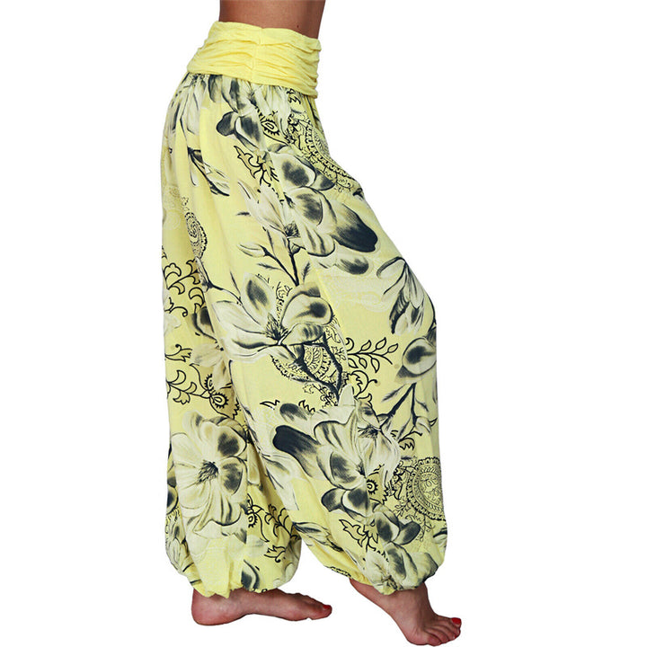 Buddha Stones Flower Leaves Pattern Loose Harem Trousers Women's Yoga Pants