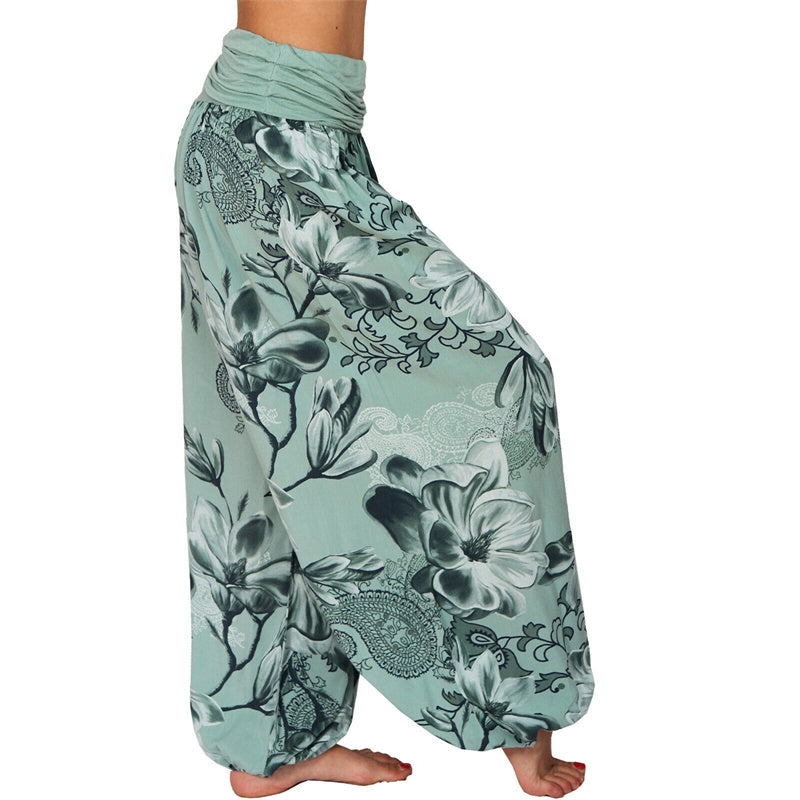Buddha Stones Flower Leaves Pattern Loose Harem Trousers Women's Yoga Pants - image 29