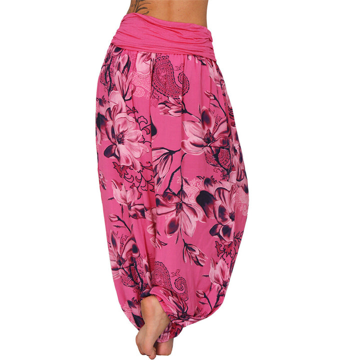 Buddha Stones Flower Leaves Pattern Loose Harem Trousers Women's Yoga Pants