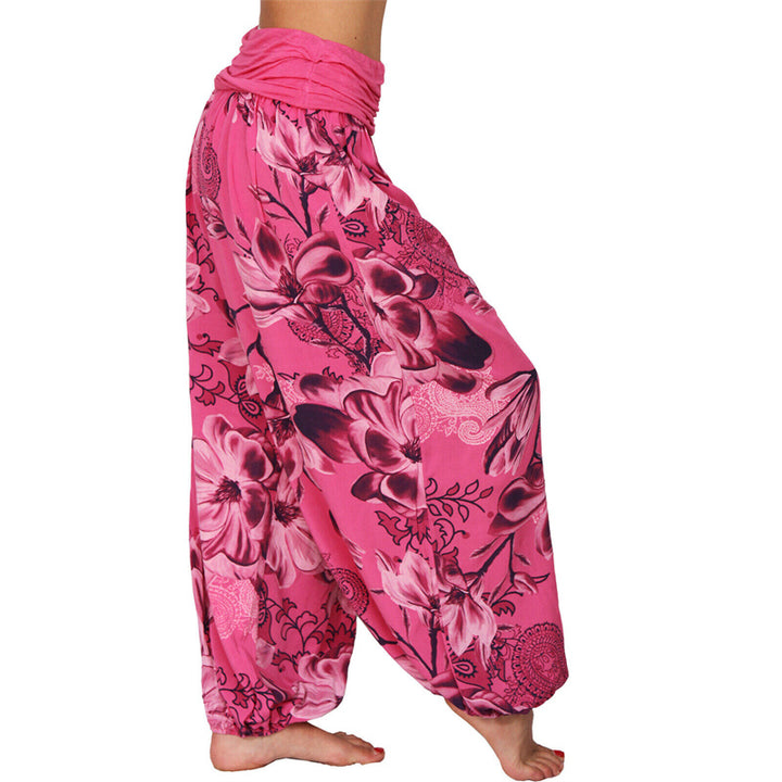 Buddha Stones Flower Leaves Pattern Loose Harem Trousers Women's Yoga Pants