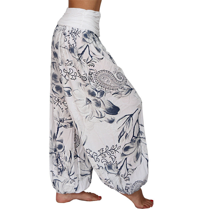 Buddha Stones Flower Leaves Pattern Loose Harem Trousers Women's Yoga Pants - image 5