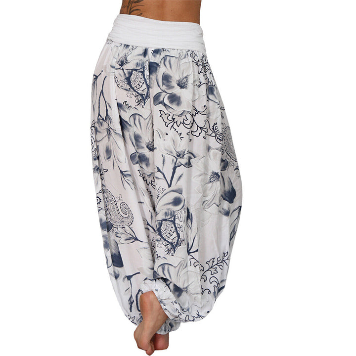 Buddha Stones Flower Leaves Pattern Loose Harem Trousers Women's Yoga Pants